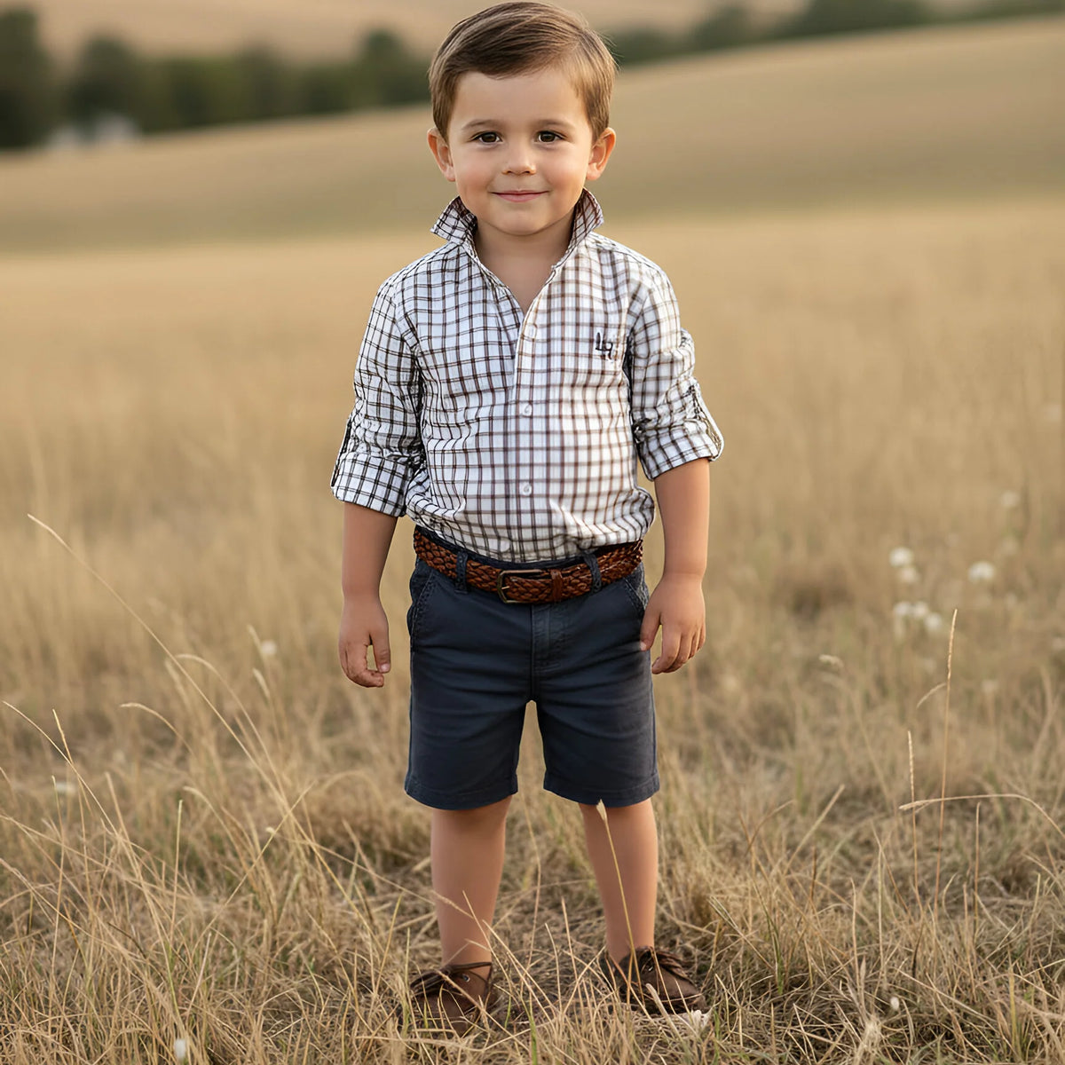 Love Henry Boys Oxford Dress Shirt – Tan Check