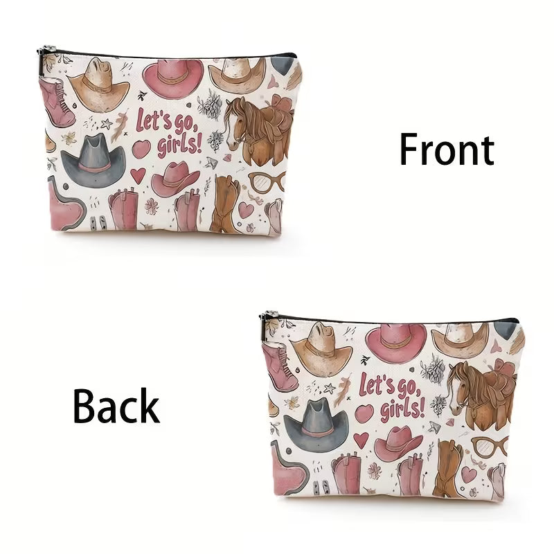 Western Cowgirl “Let’s Go” Makeup & Pencil Case – Vintage Style