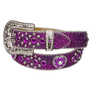Belt - Western - Girls Purple Sparkling with Heart Concho