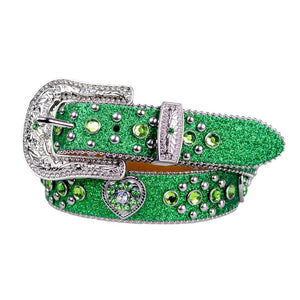 Western - Girls Green Sparkling with Heart Concho