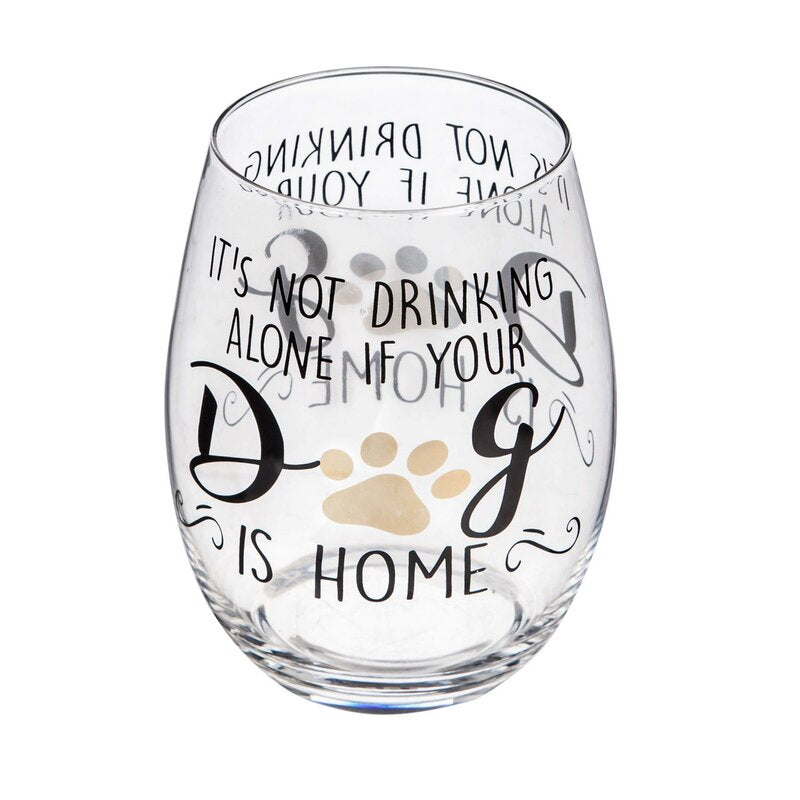 Stemless Wine Glass Gift box It's not drinking alone if your dog is home