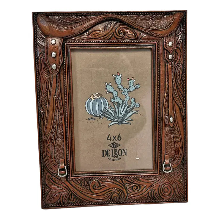 Polyresin Tooled Leather Horse Saddle Picture Frame – 6” x 4”