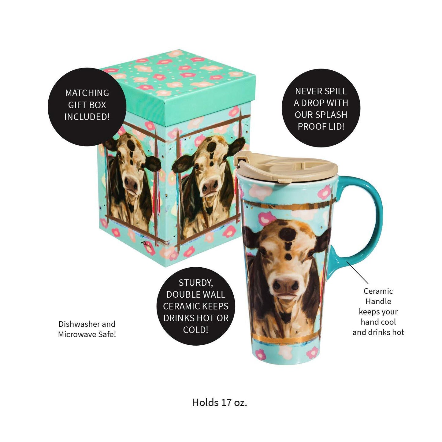 Ceramic Travel Mug with Metallic Accents – Myrtle the Cow