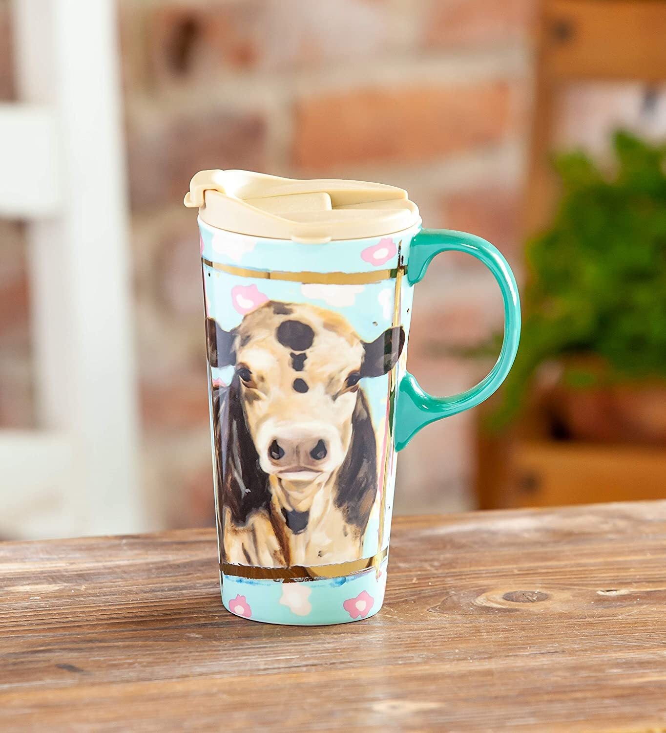 Ceramic Travel Mug with Metallic Accents – Myrtle the Cow