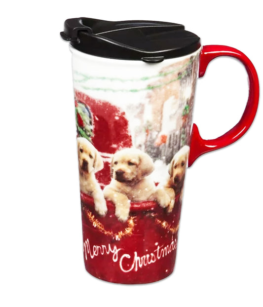 Ceramic Travel Cup Gift Box – Xmas Puppies 🐾🎄