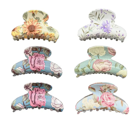 🌸 Daily Basic Large Floral Hair Grabber – Colorful Print Resin Shark Clip