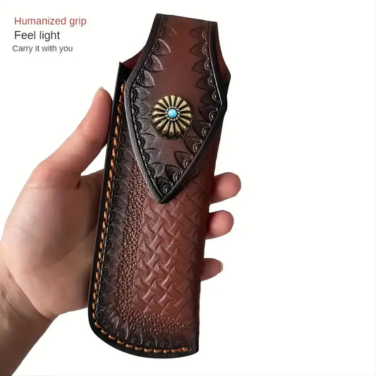 🔷 Sapphire Pattern Leather Knife Case – Vegetable Tanned Cowhide