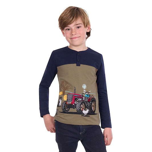 Thomas Cook Boys Karl Henley Long Sleeve Tee – Navy / Tan