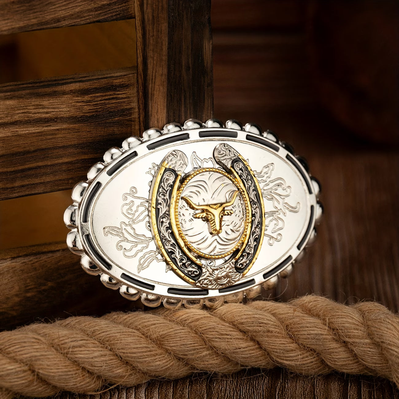 Lace Oval Horseshoe Belt Buckle – Gold Edge Western Style