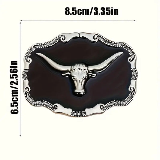 🤠 Western Cowboy Style Bull Head Belt Buckle – Vintage Black Alloy
