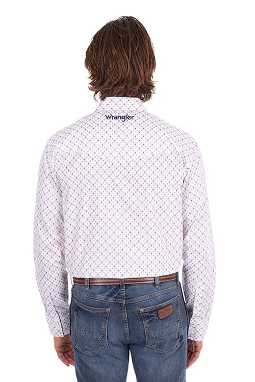 Wrangler Men’s Frederick Long Sleeve Shirt – Blue/Orange
