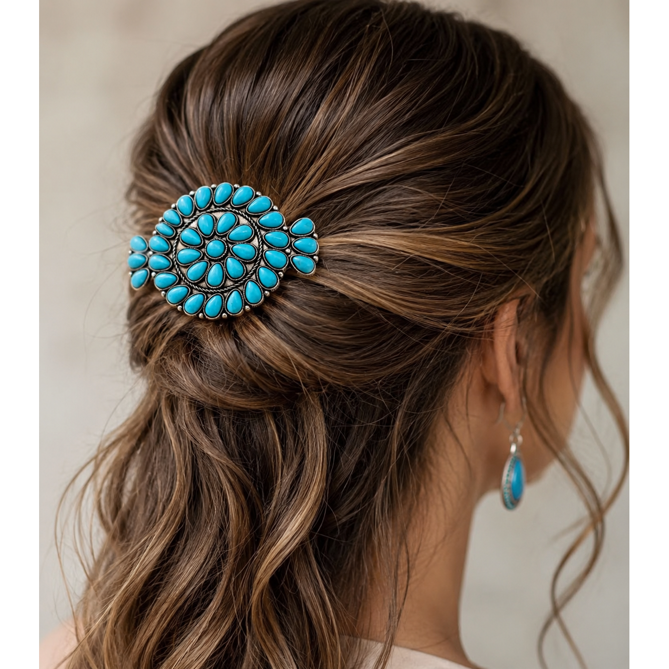 Bohemian Turquoise Floral Hair Clip