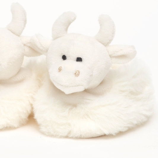 Jomanda Highland Cow Plush Baby Slippers Cream - 0-6 Months