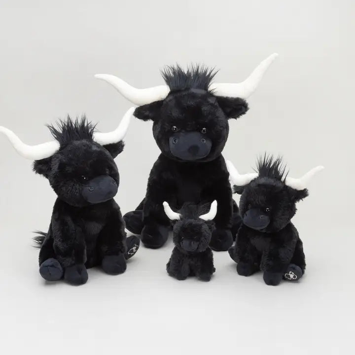 Black Medium Longhorn Highland Plush Cow – 23cm