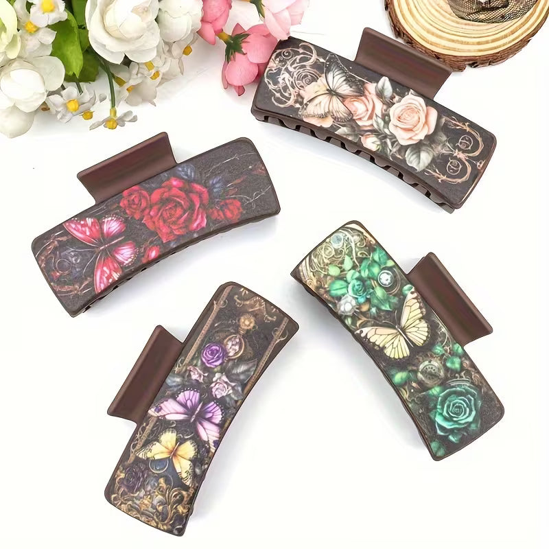 Retro Floral Butterfly Hair Claw Clip