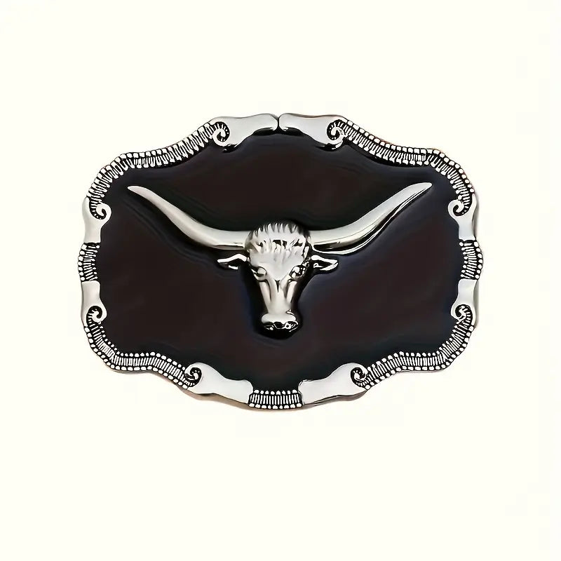 🤠 Western Cowboy Style Bull Head Belt Buckle – Vintage Black Alloy