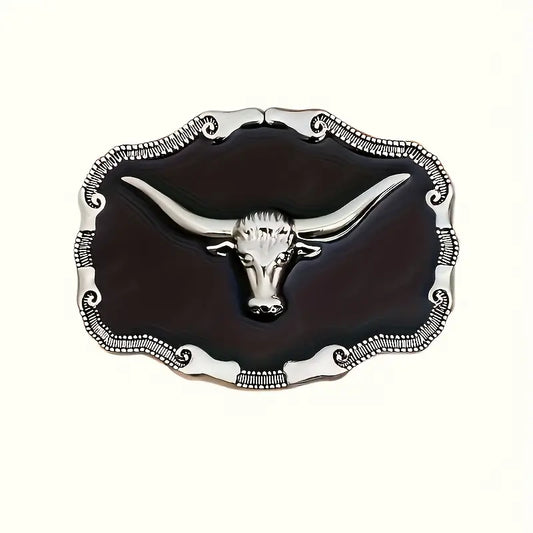 🤠 Western Cowboy Style Bull Head Belt Buckle – Vintage Black Alloy