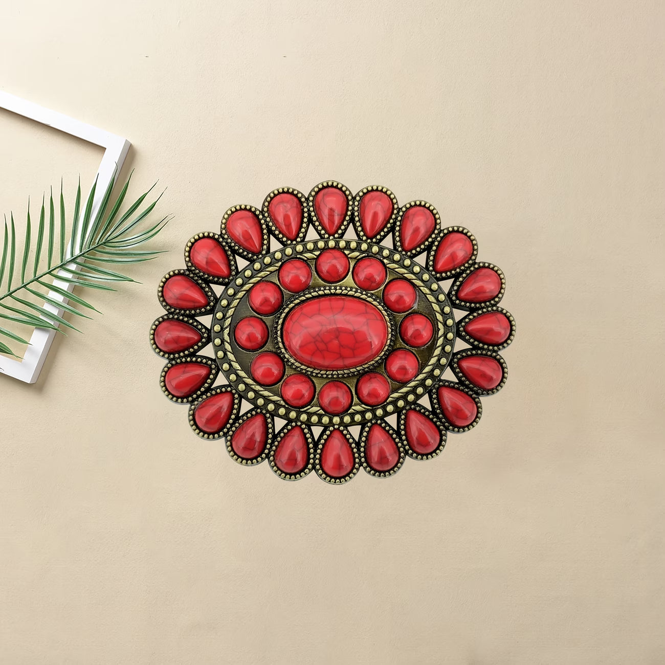 Western Red Stone Oval Belt Buckle