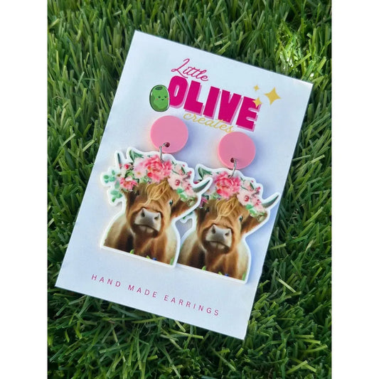 Charming Floral Highland Cow Earrings
