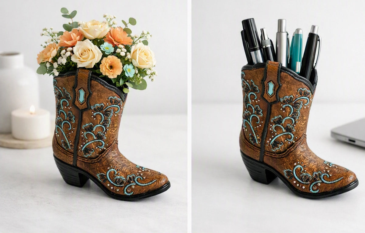 Western Cowgirl Boot Decorative Container
