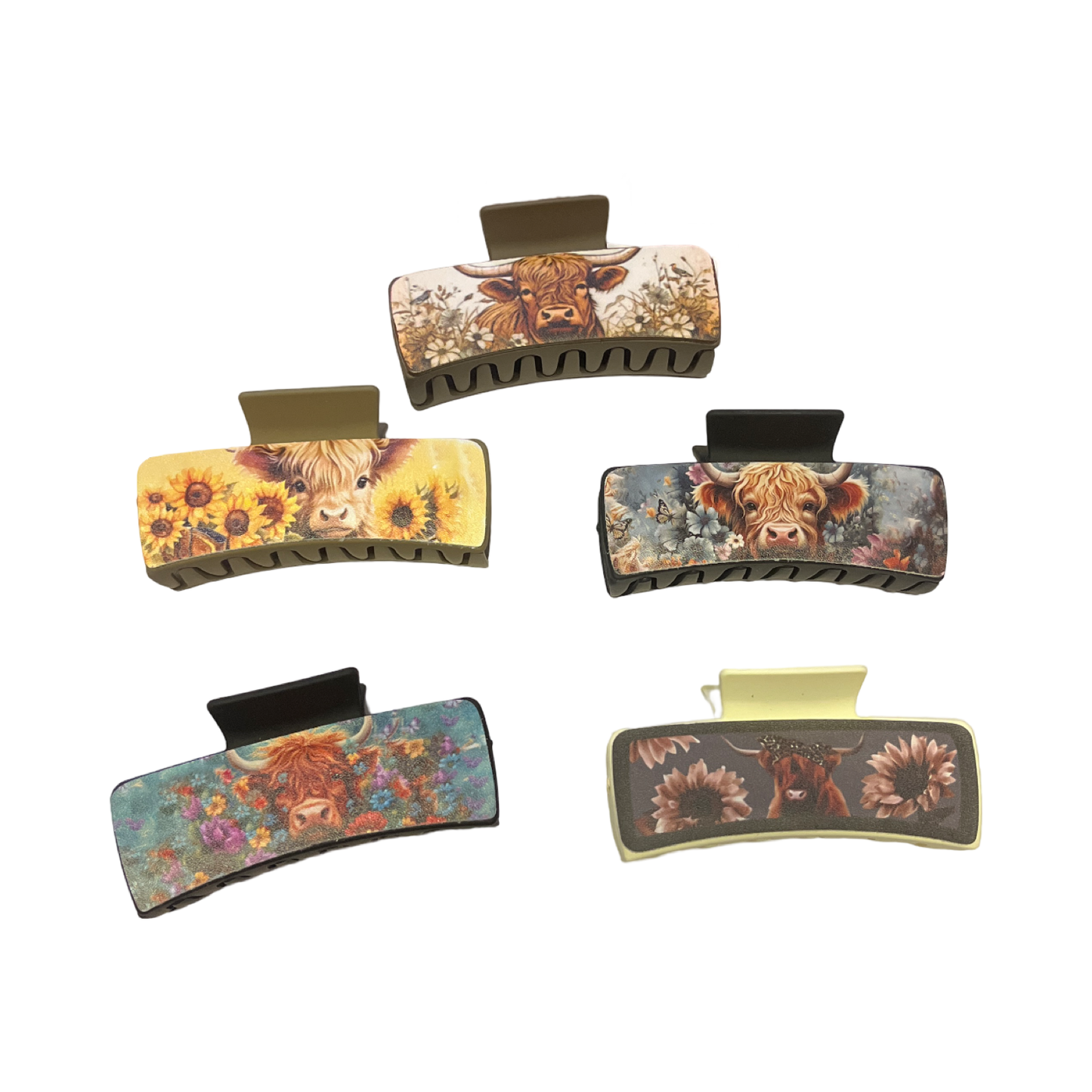 Western-Style Hair Claw Clips Set, Large Size Highland Cow Pattern