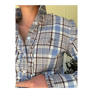 Black Colt Clothing - Sara - Blue & Grey Check Long Sleeve Shirt