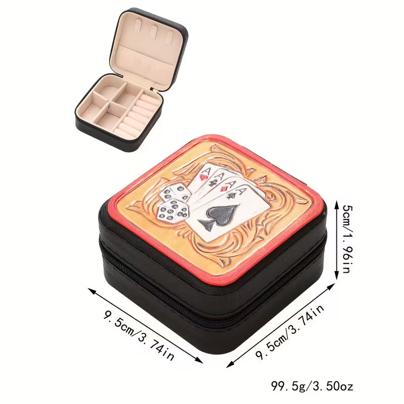 Western Playing Cards Jewelry Organizer Box – Compact Travel Case