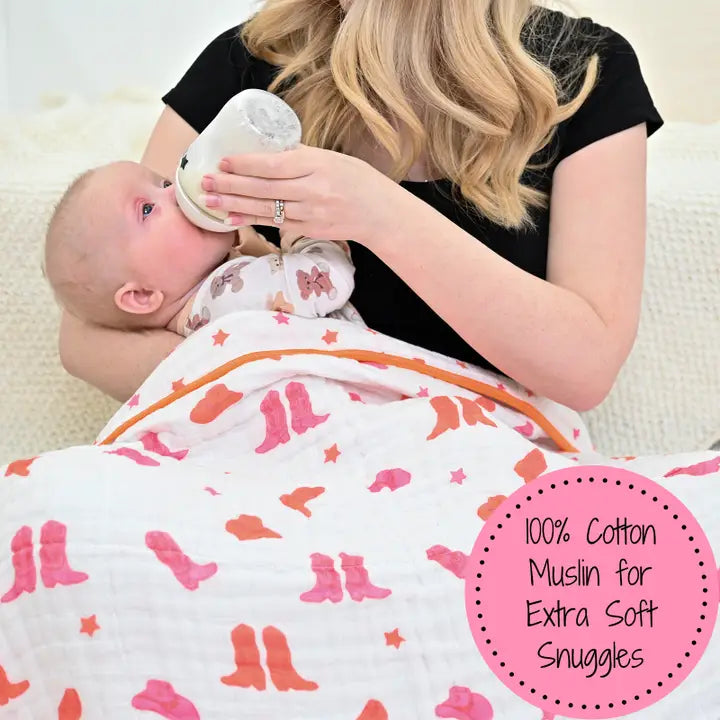Cowgirl Boot Muslin Quilt Baby & Kids Blanket – 47x47