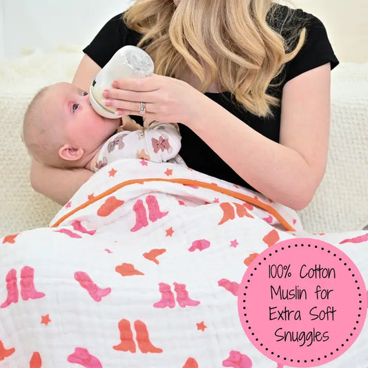 Cowgirl Boot Muslin Quilt Baby & Kids Blanket – 47x47