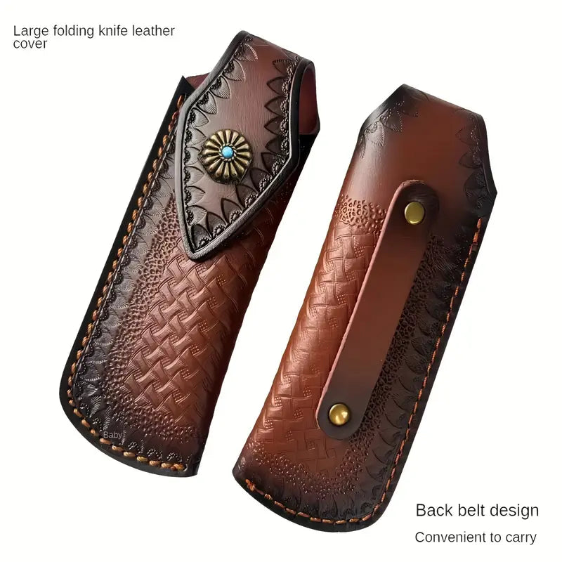 🔷 Sapphire Pattern Leather Knife Case – Vegetable Tanned Cowhide