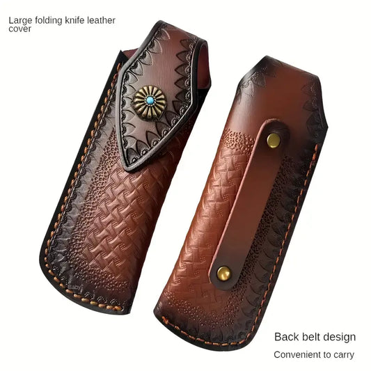 🔷 Sapphire Pattern Leather Knife Case – Vegetable Tanned Cowhide