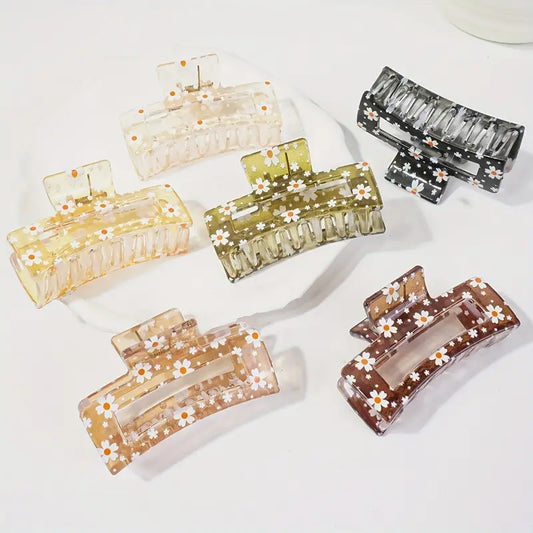 🌼 Daisy Print Transparent Hair Claw Clip – Medium Floral Design -Assorted Colours