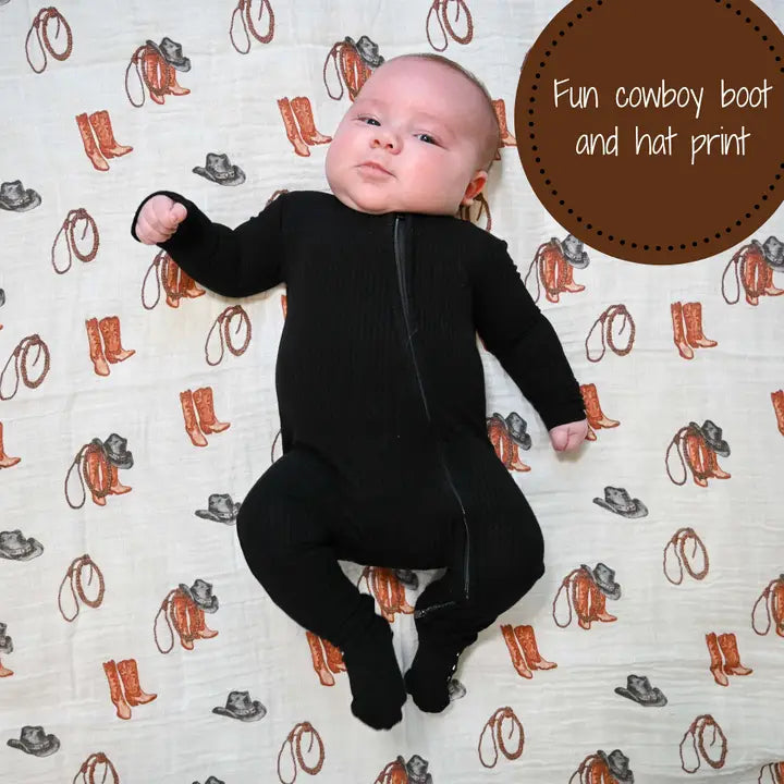 Better in Boots Baby Muslin Swaddle Blanket – 47x47