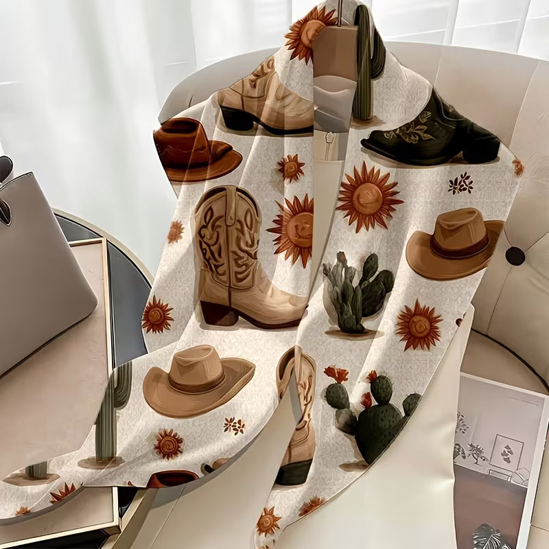 Western Cowboy Boot, Cactus & Sunflower 91 x 91cm Square Scarf