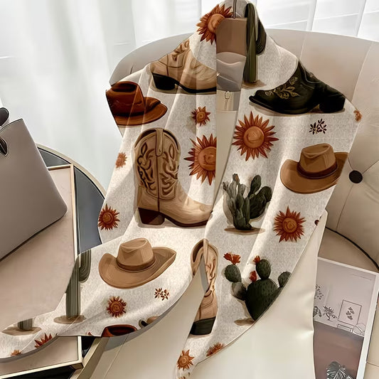 Western Cowboy Boot, Cactus & Sunflower 91 x 91cm Square Scarf