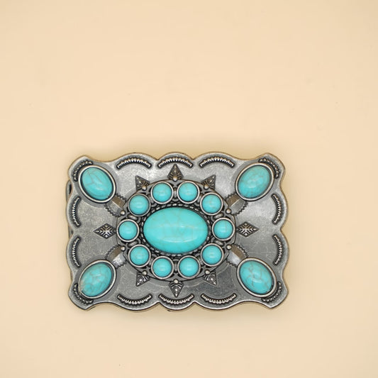 Unisex Western Scalloped Belt Buckle – Turquoise Howlite Stone Inlay