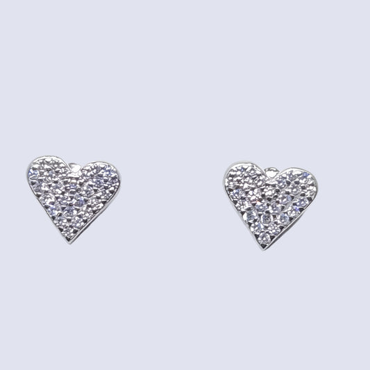 Heart Shape Swaraski Crystal Flat  Silver Stud Earring