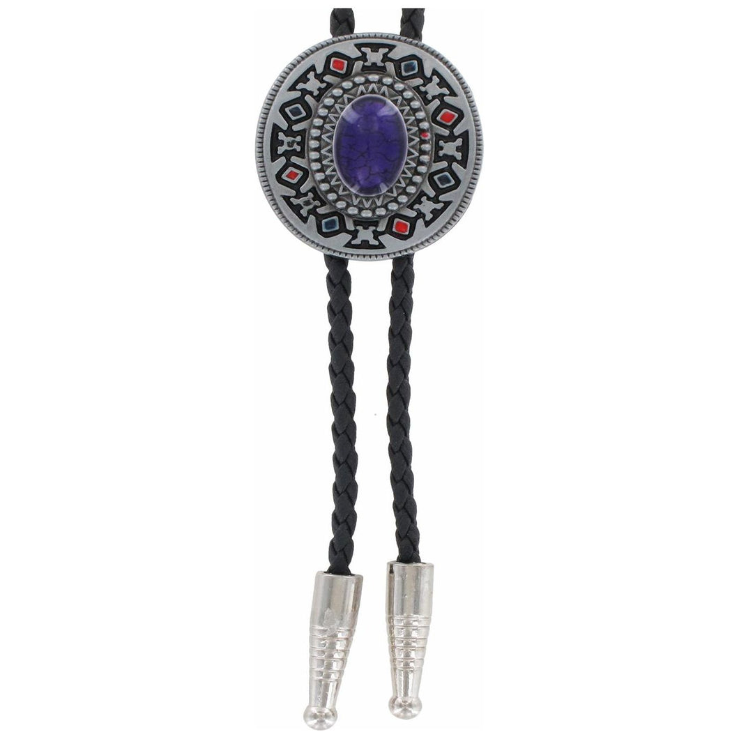 Aztec Design Purple Stone Bolo Tie