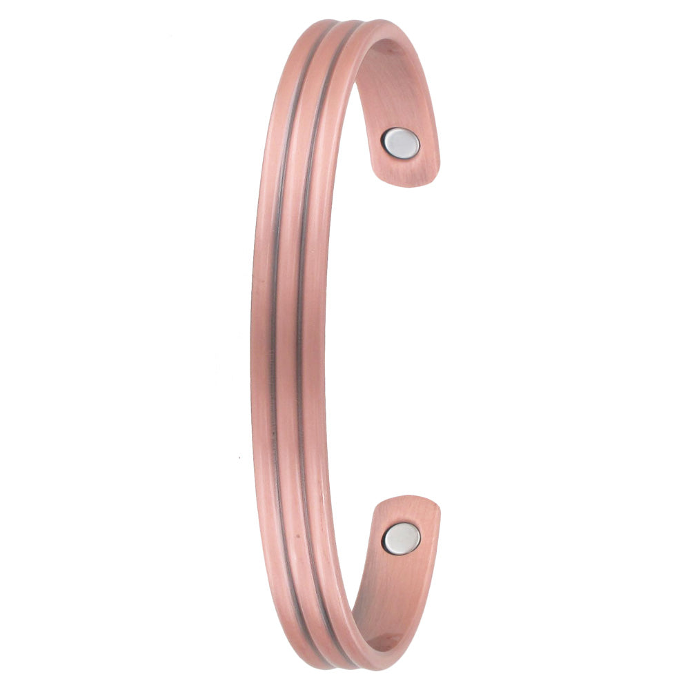 Pressed Line Copper Magnetic Therapy Bangle – Adjustable Cuff Bracelet