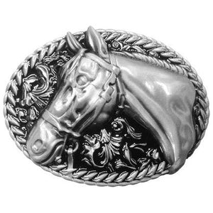 Rope Edged Belt Buckle with Horse Head