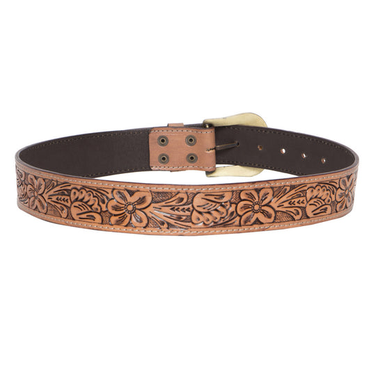 Tooling Leather Belt with Removable Buckle - Brown