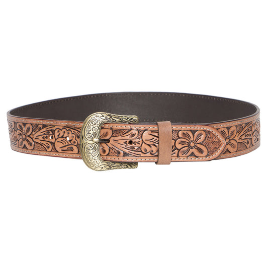 Tooling Leather Belt with Removable Buckle - Brown