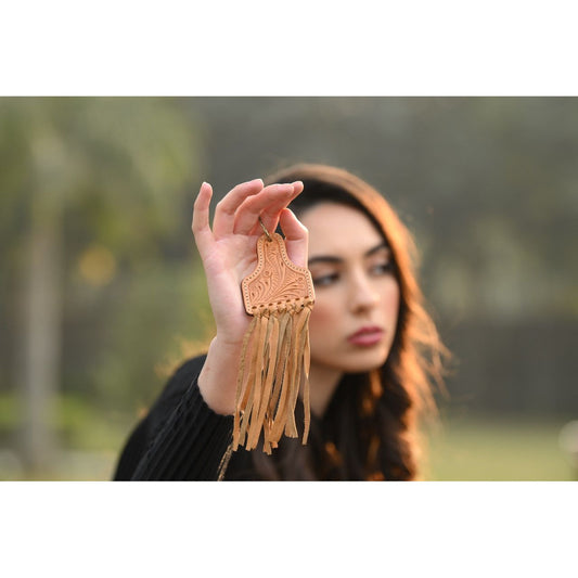 Tooling Leather Keyring with Tassels
