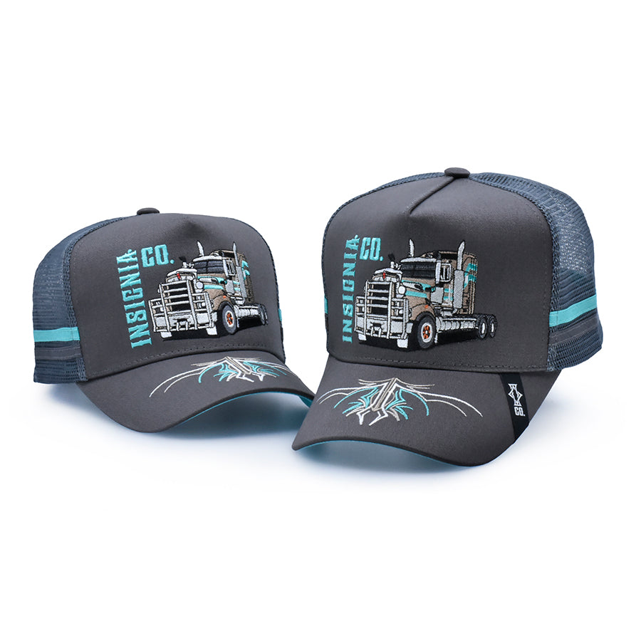 Long Haul Turquoise (with Stripes) – High Profile Trucker Hat