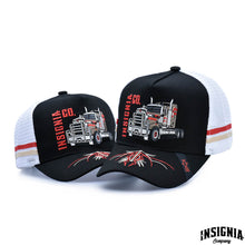 Load image into Gallery viewer, Long Haul Black &amp; Red – High Profile Trucker Hat
