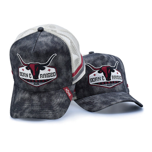 Born & Raised – Washed Black Denim High Profile Trucker Hat