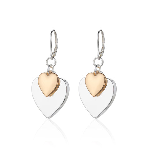 Sterling Silver & Gold Heart Drop Earrings