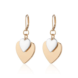 Gold & Silver Double Heart Drop Earrings