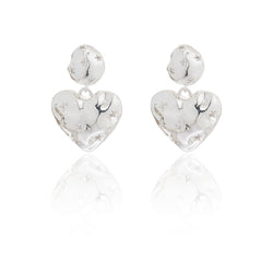 Sterling Silver Hammered Heart Drop Earrings