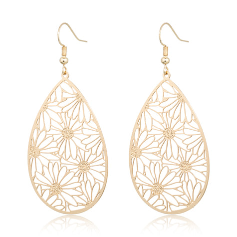 Gold-Plated Floral Teardrop Earrings